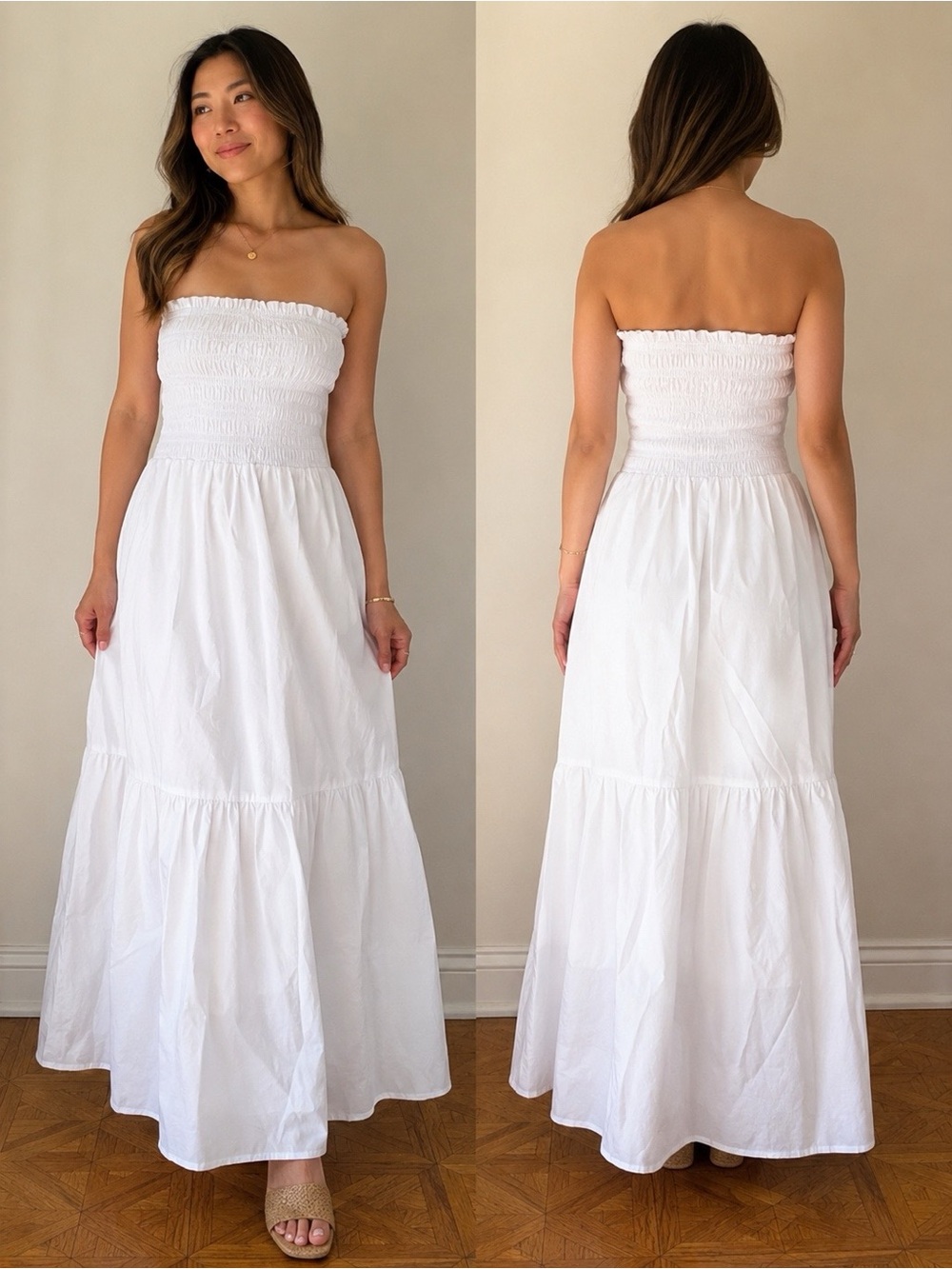 Strapless White Maxi Dress - Smocked Bodice